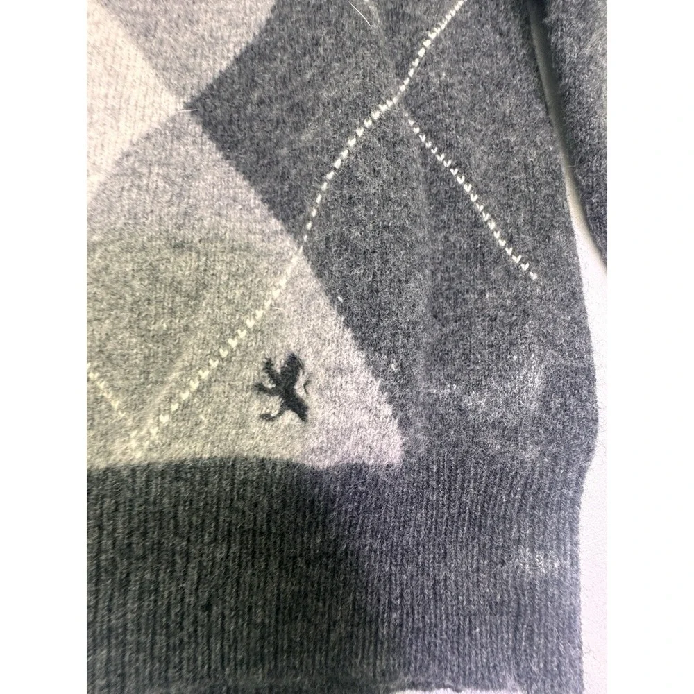 Express Sweater Mens L Gray Argyle 100% Lambs Wool V-Neck‎ Long Sleeve Soft Logo